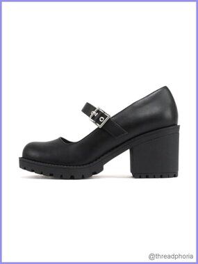 Mary Jane Round Toe Mid Chunky Block Heel Lug Sole Pump Adjustable Strap